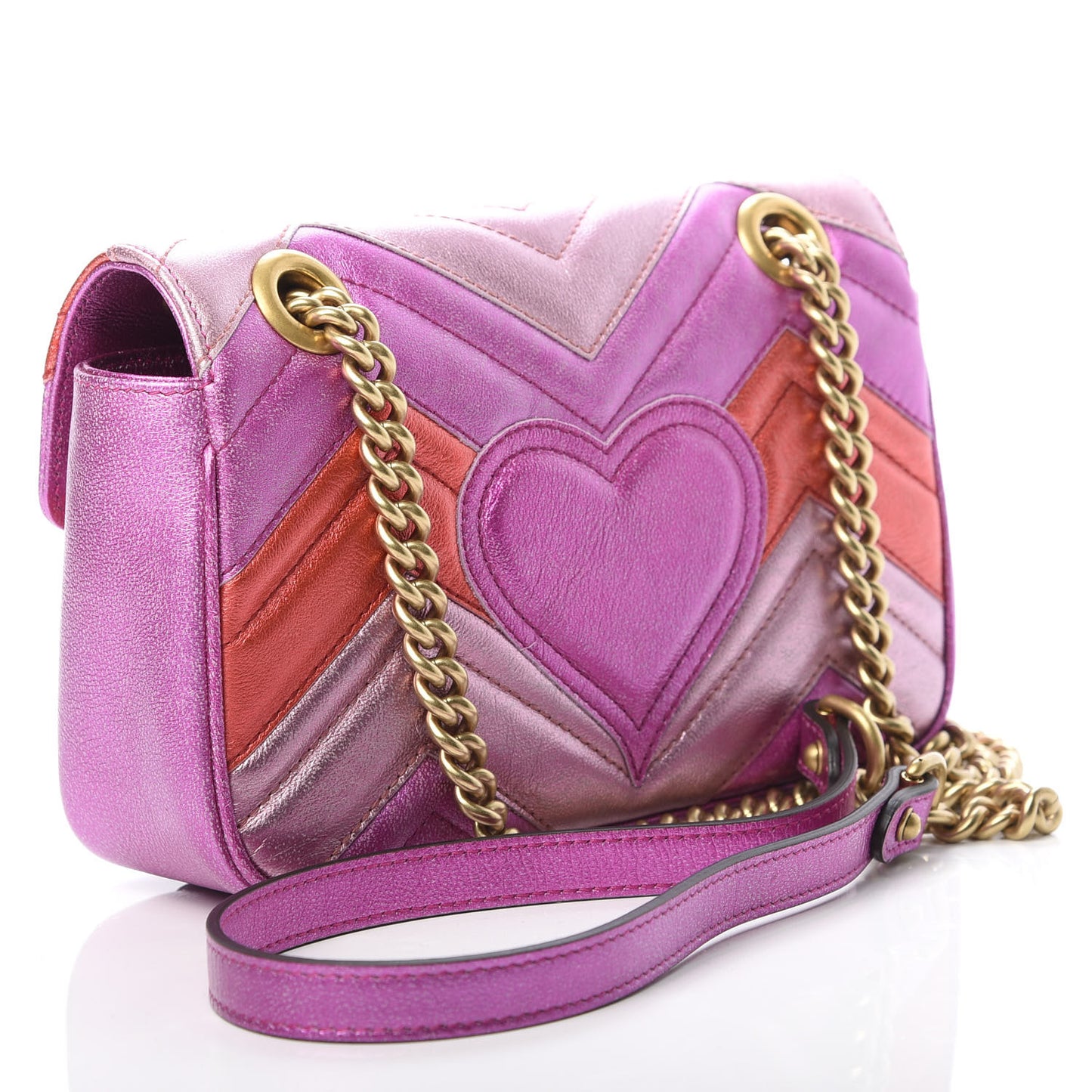 Metallic Calfskin Matelasse Mini GG Marmont Shoulder Bag Fuchsia