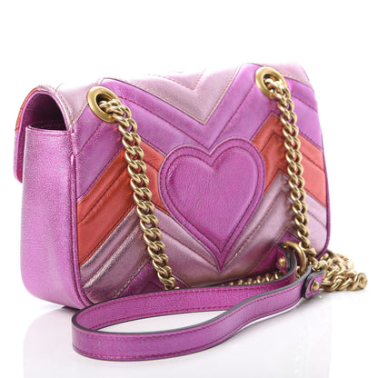 Gucci Metallic Calfskin Matelasse Mini GG Marmont Shoulder Bag Fuchsia 3 of 10