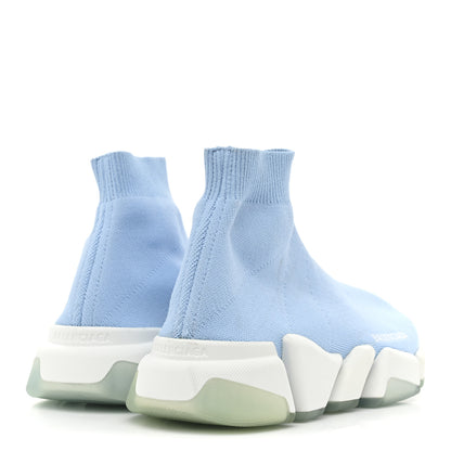 Balenciaga Technical 3D Recycled Knit Bi-Color Womens Speed 2.0 Transparent Sole Sneakers 37 Blue White Transparent Blue 5 of 9