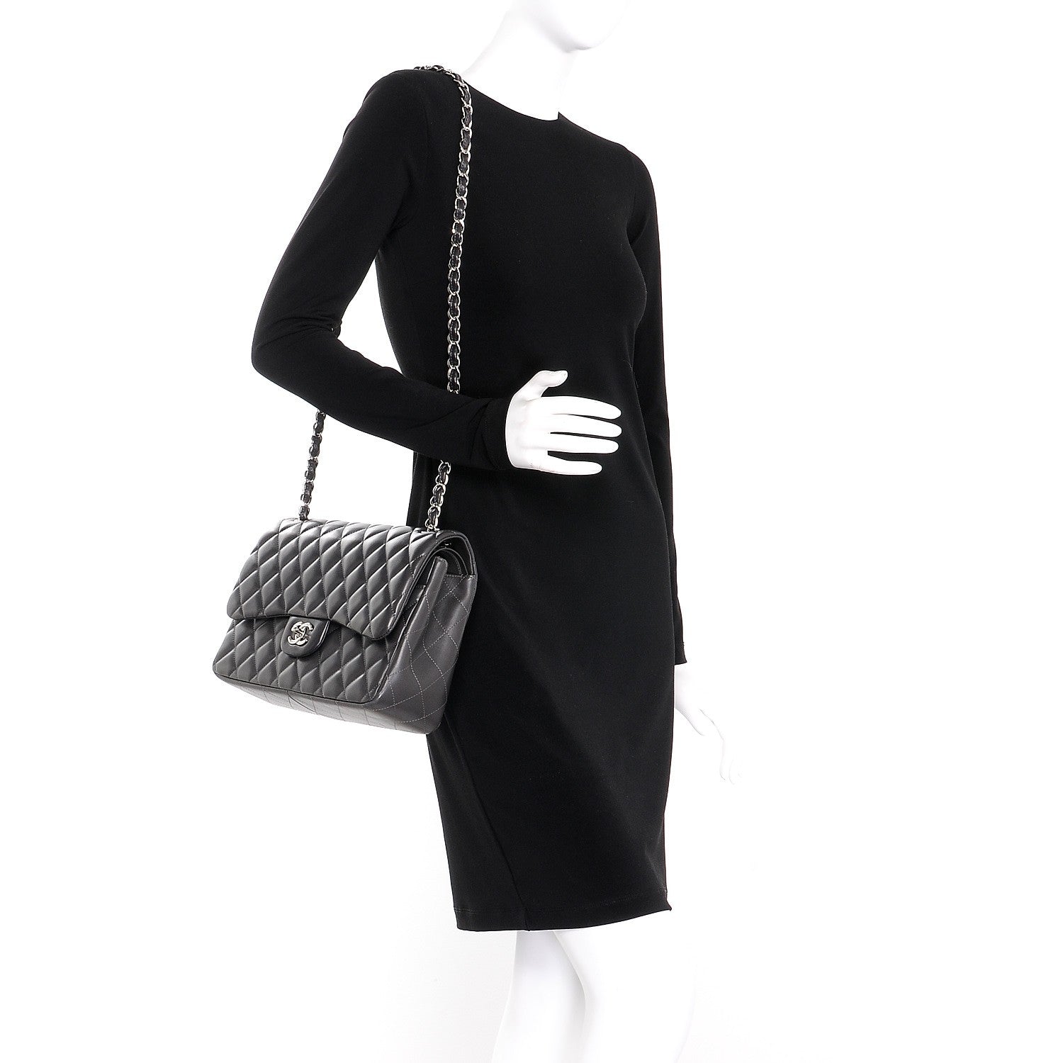Chanel Lambskin Quilted Jumbo Double Flap Dark Grey 2 of 9
