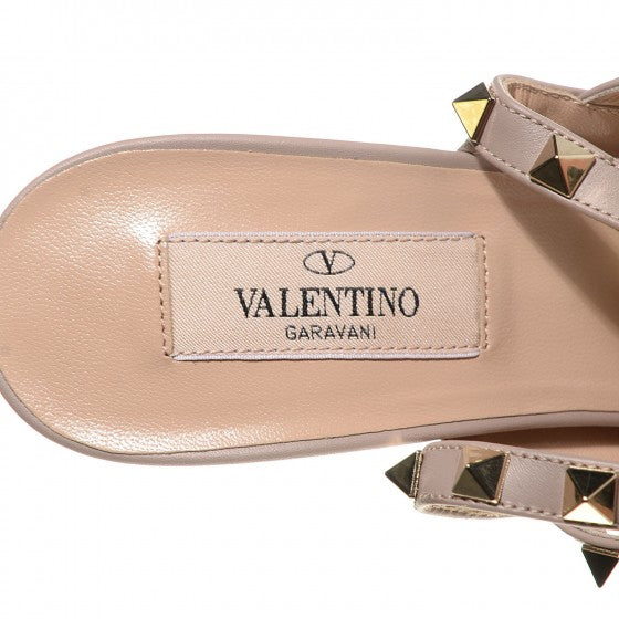 Metallic Pebbled Calfskin Rockstud Ankle Strap 100mm Pumps 38.5 Skin Poudre