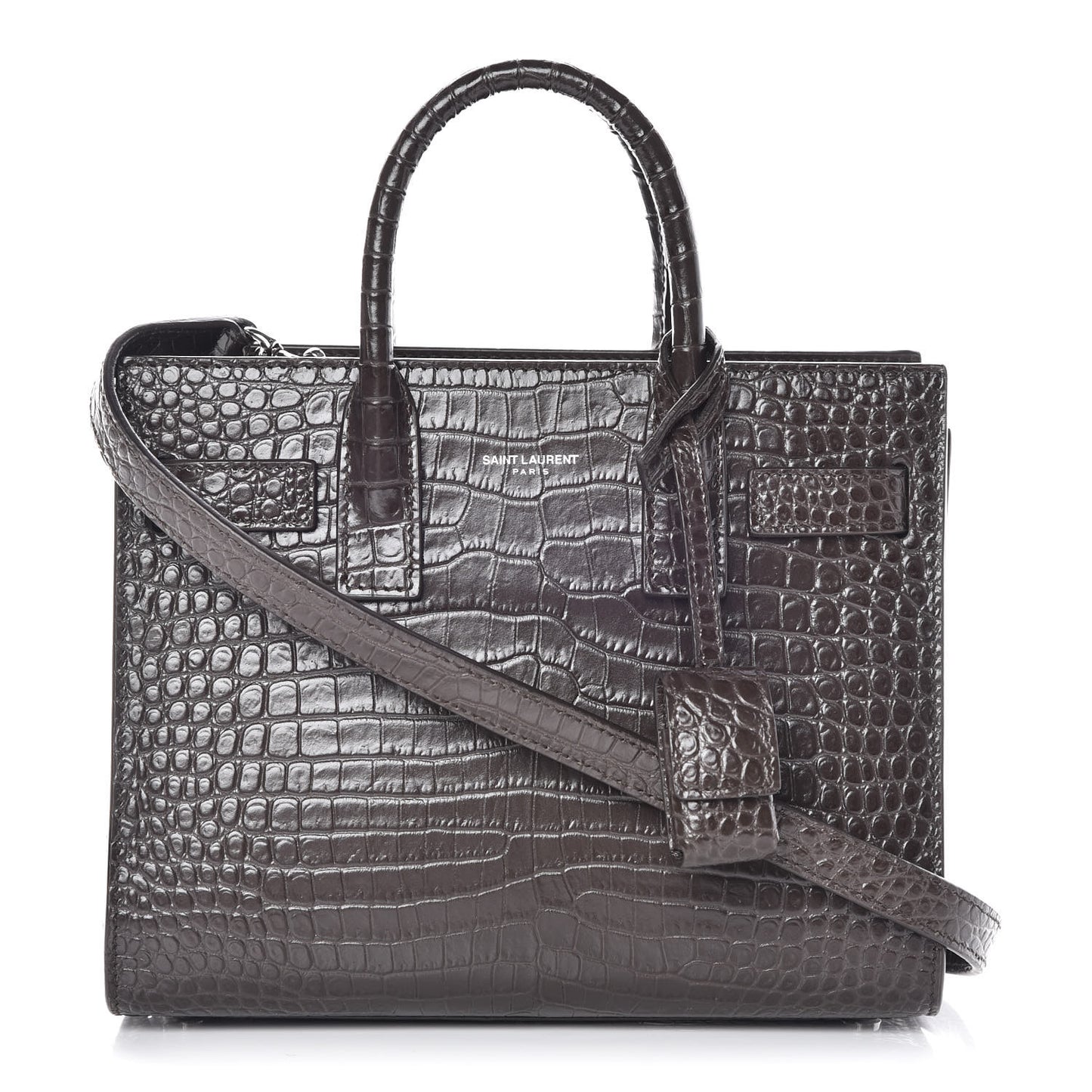 Calfskin Crocodile Embossed Nano Sac De Jour Dark Brown