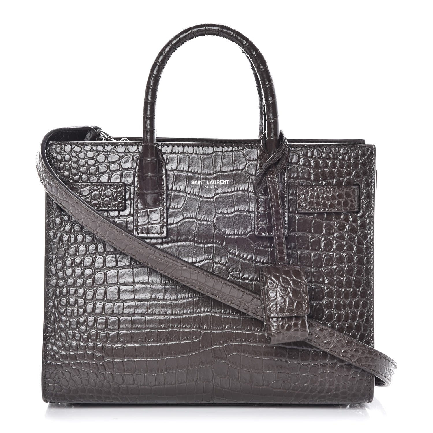 Saint Laurent Calfskin Crocodile Embossed Nano Sac De Jour Dark Brown 1 of 10