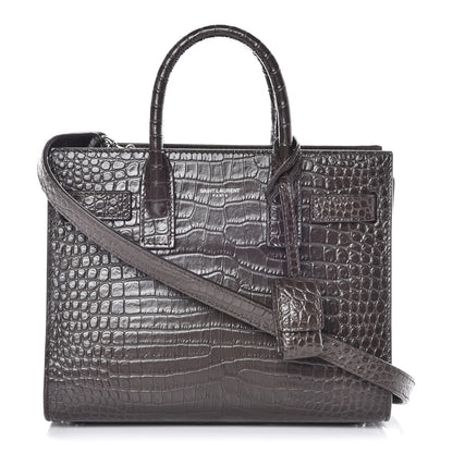 Saint Laurent Calfskin Crocodile Embossed Nano Sac De Jour Dark Brown 1 of 10