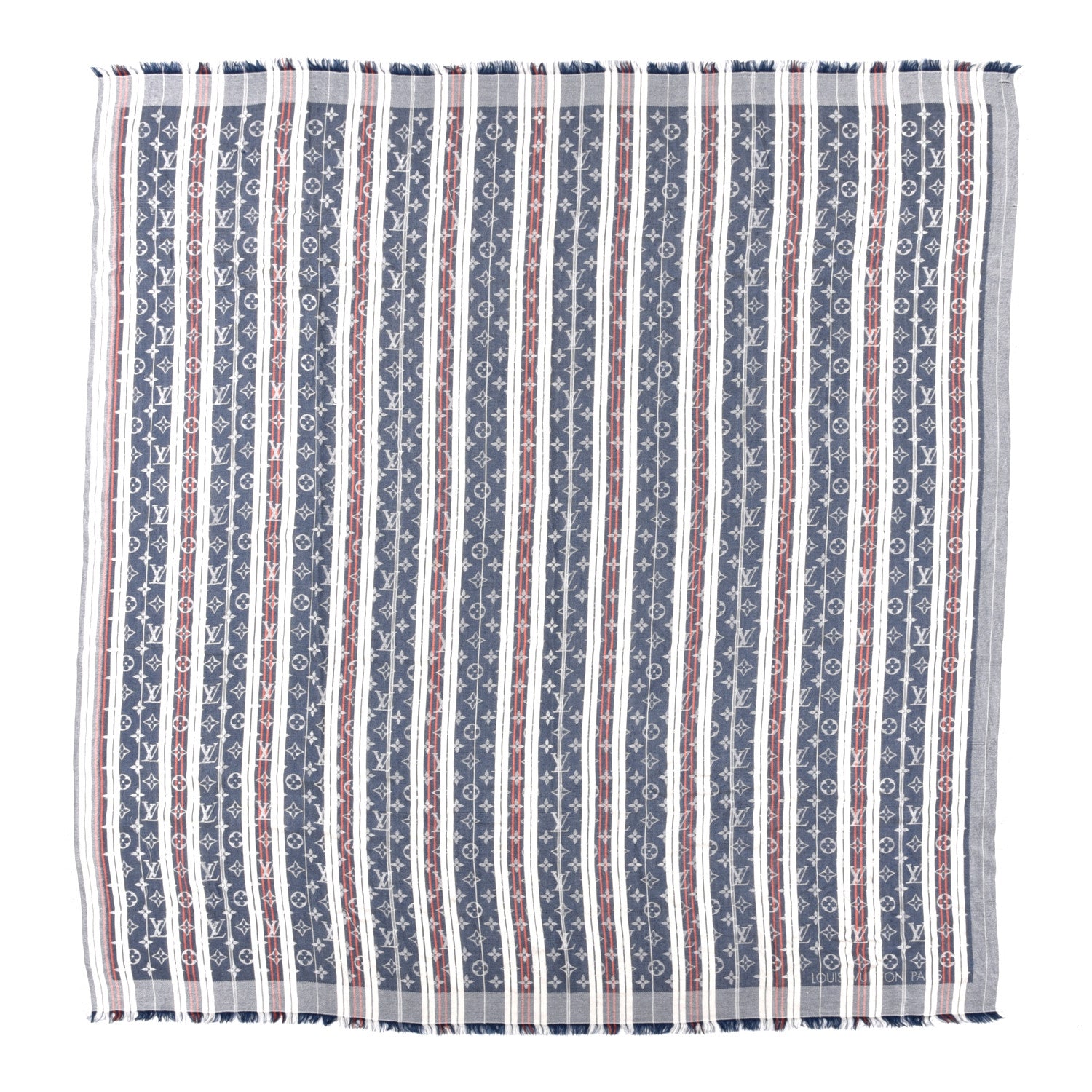 Louis Vuitton Silk Wool Monogram Mattress Stripes Shawl Blue Jean 1 of 4