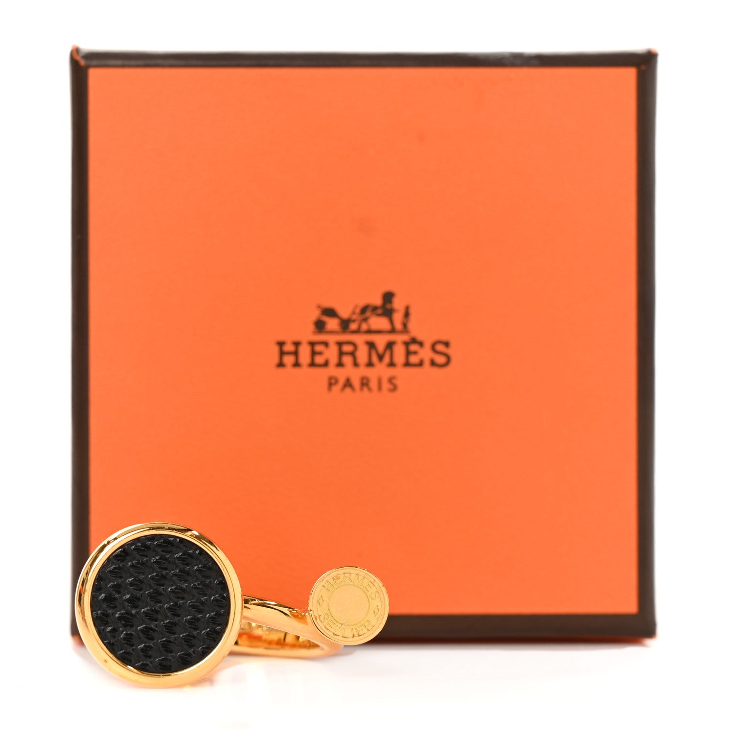 Hermes Metal Lizard Cor Ring M 54 7  Black 6 of 6