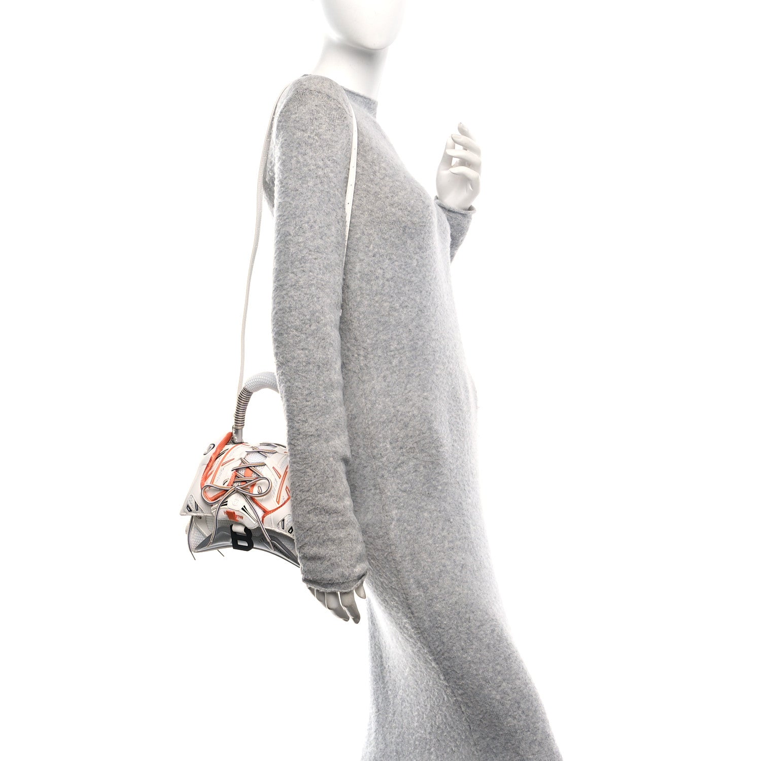 Balenciaga Faux Calfskin Fabric Glow In The Dark Small Sneakerhead Top Handle Bag White Orange 2 of 9