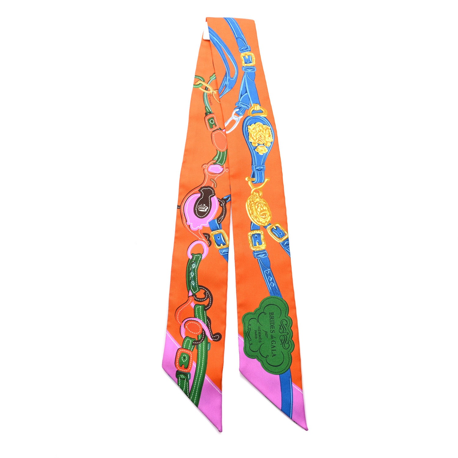 Hermes Silk Brides De Gala Applique Pique Twilly Orange Bleu Azur 2 of 4