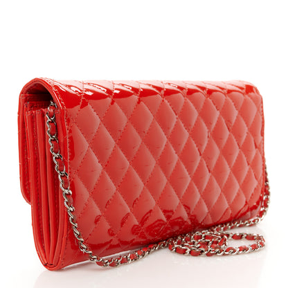 Chanel Patent Calfskin Quilted Brilliant East West Flap Clutch Red 3 of 12