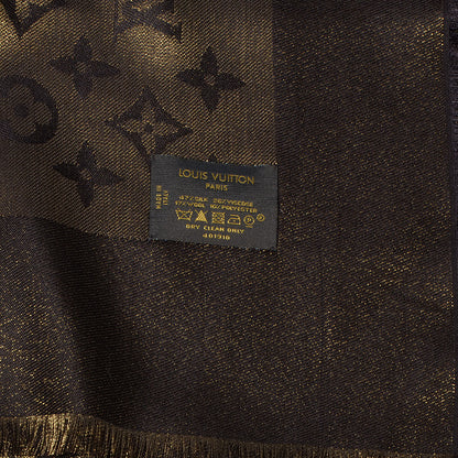 Louis Vuitton Silk Lurex Wool Monogram Shine Shawl Brown 6 of 6