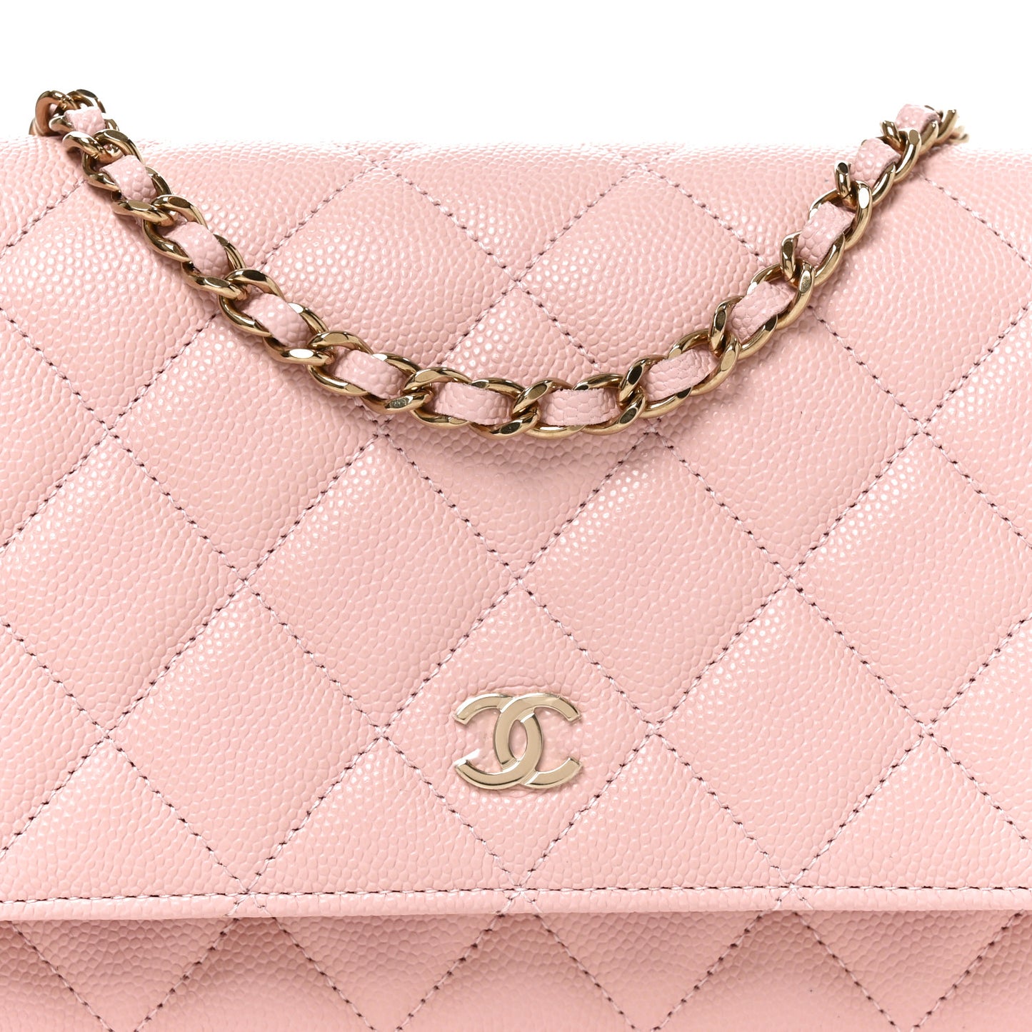 Caviar Quilted Wallet on Chain WOC Light Pink