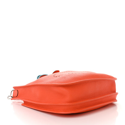 Hermes Taurillon Clemence Amazone Evelyne III PM Orange Poppy Bleu Saint Cyr 4 of 12