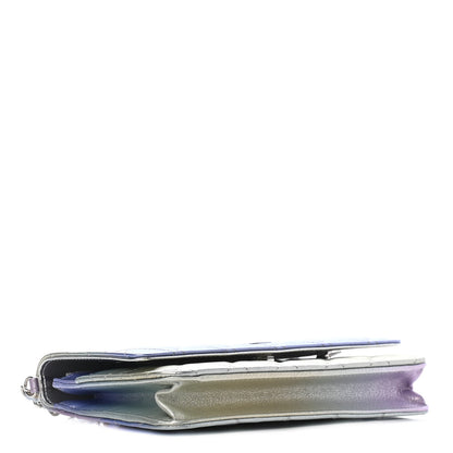 Chanel Gradient Metallic Calfskin Quilted Wallet On Chain WOC Silver Blue Yellow Purple 3 of 9