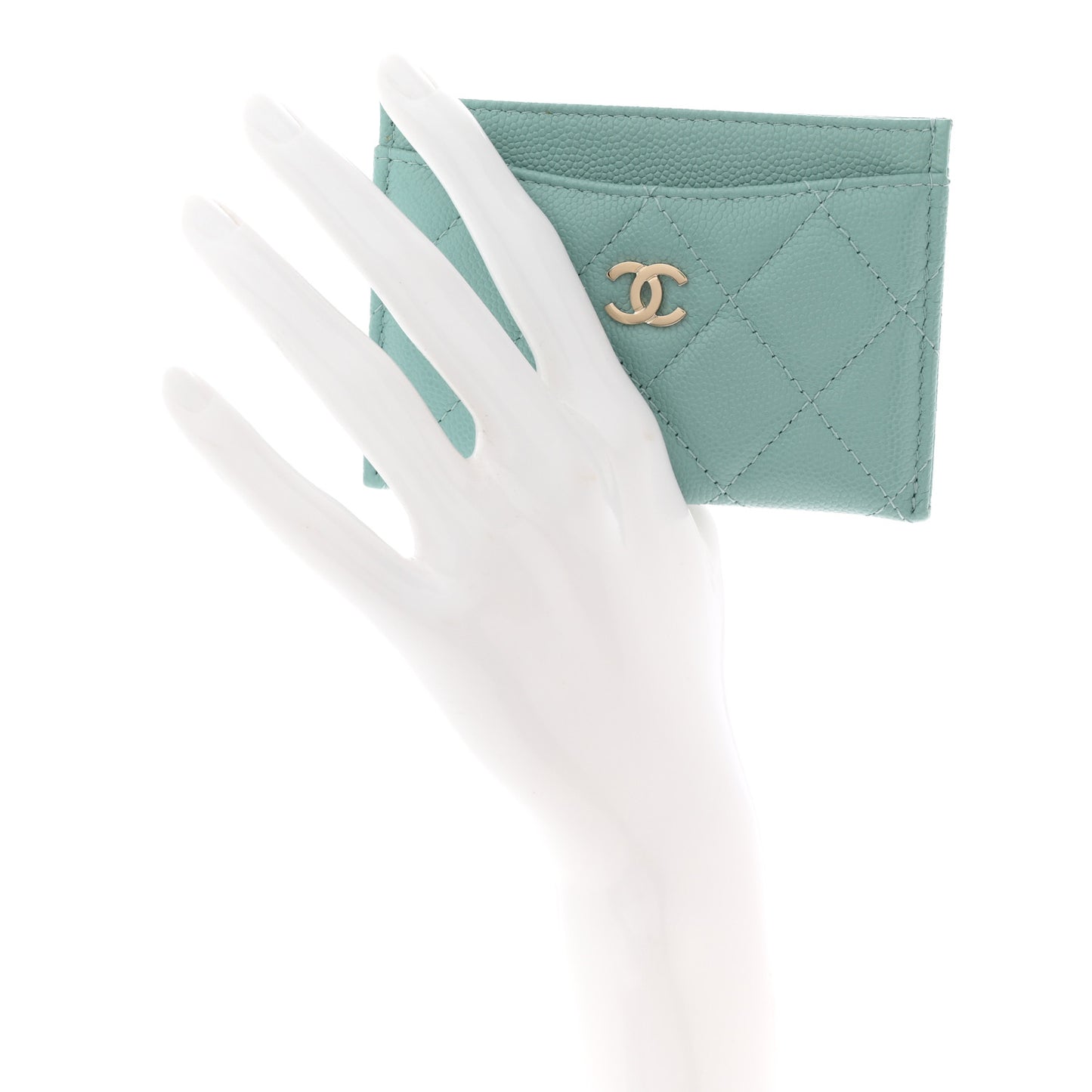 Caviar Quilted Card Holder Light Blue