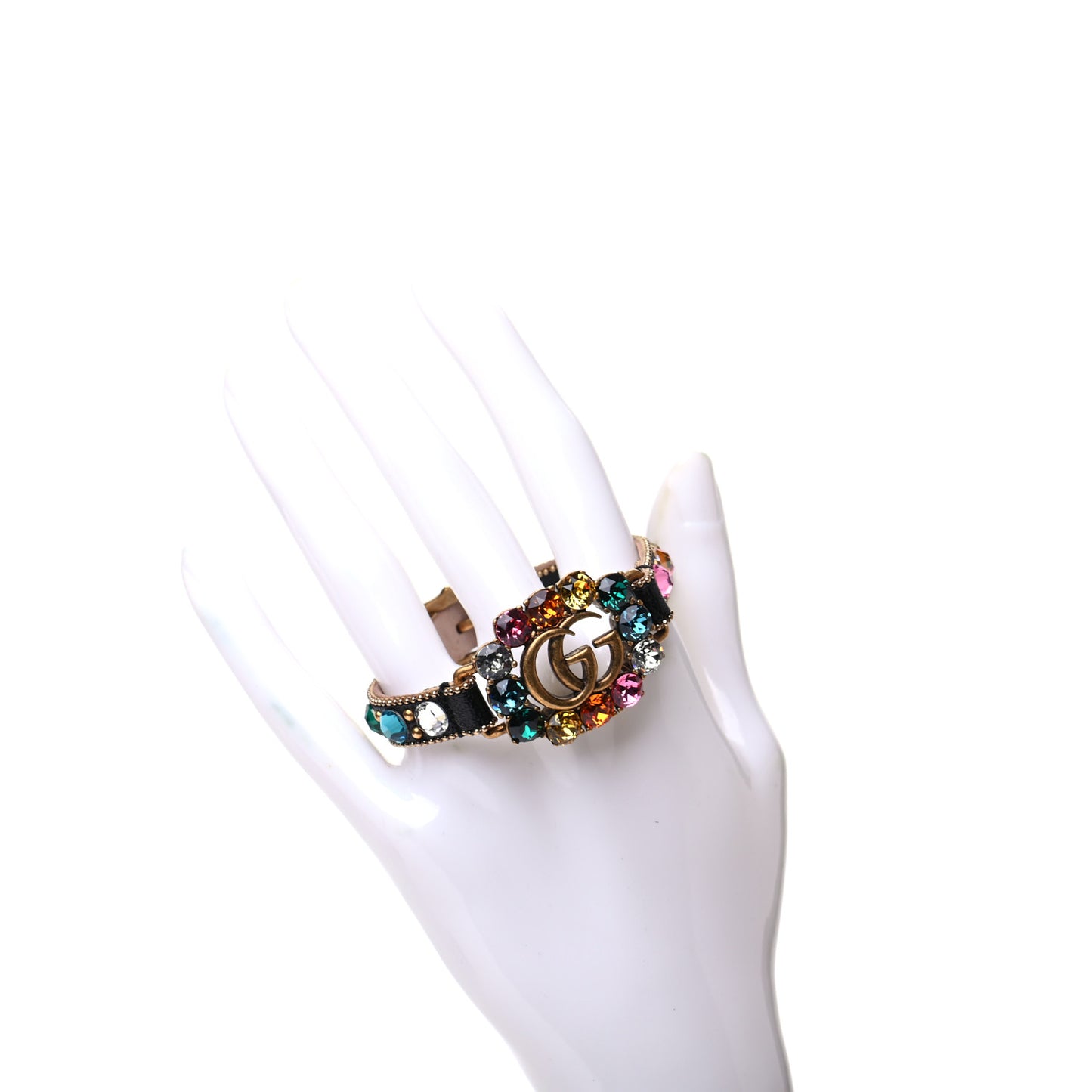 Calfskin Crystal Double G Bracelet Black Multicolor