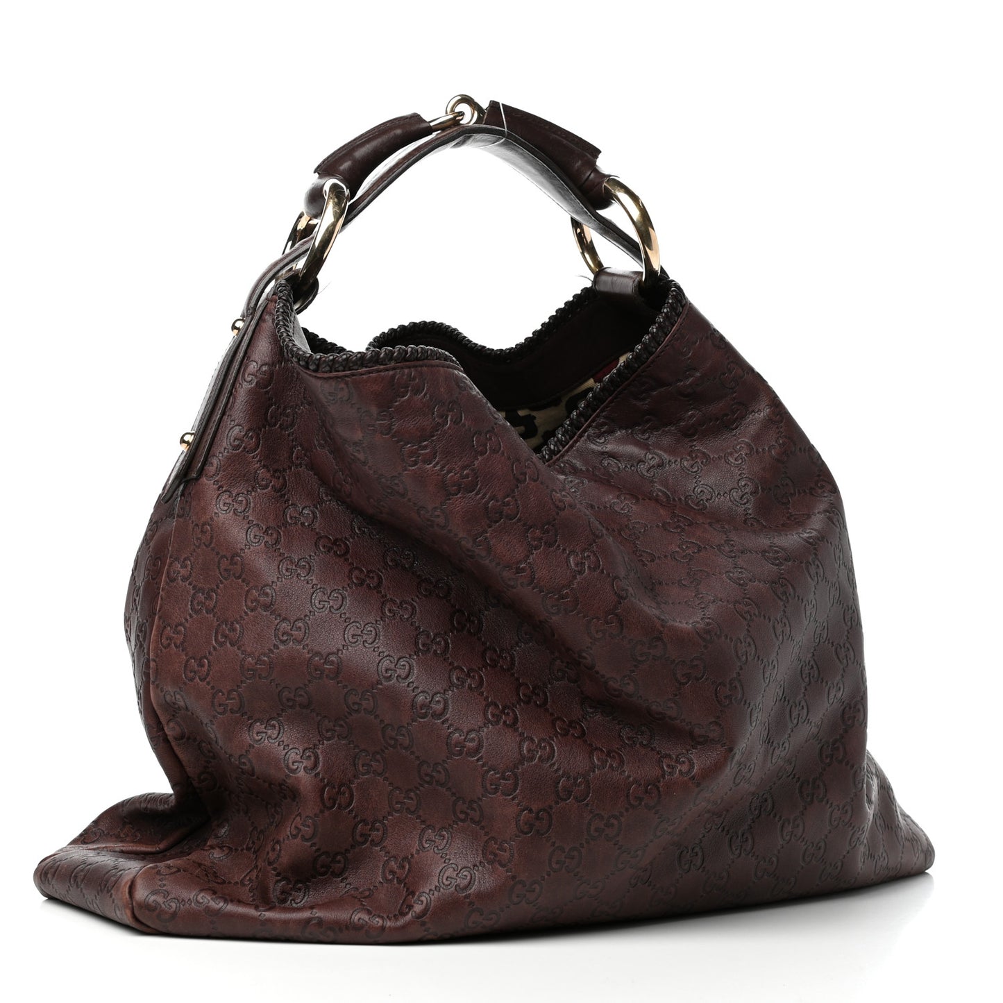 Guccissima Large Horsebit Chain Hobo Chocolate