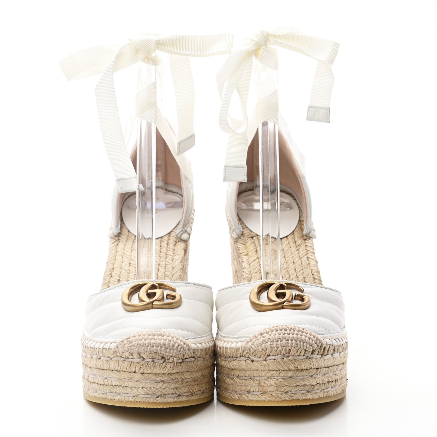 Nappa Matelasse GG Marmont Ankle Wrap Platform 35/120mm Espadrille Wedges 39 Great White