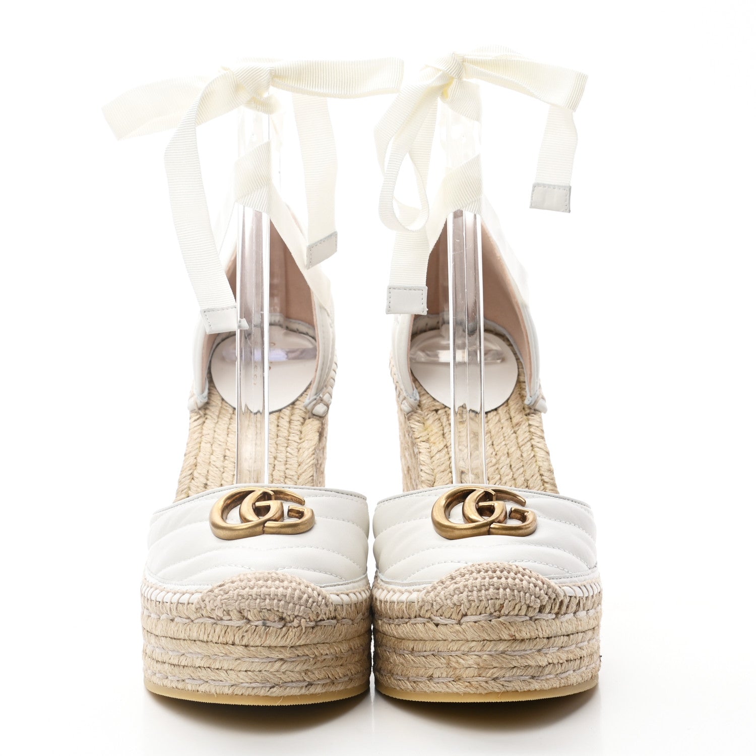 Gucci Nappa Matelasse GG Marmont Ankle Wrap Platform 35/120mm Espadrille Wedges 39 Great White 2 of 10