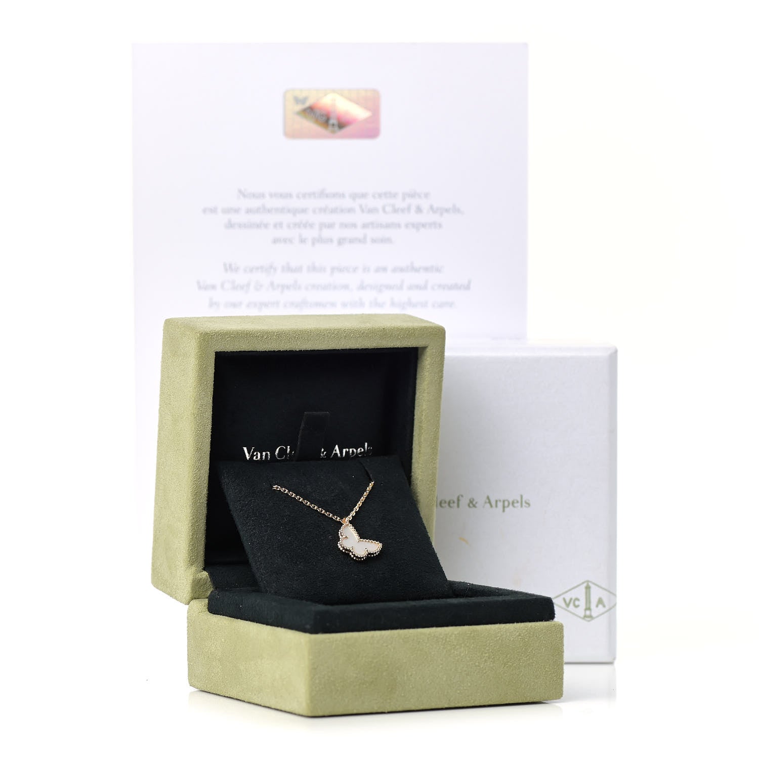 Van Cleef & Arpels 18K Yellow Gold Mother of Pearl Sweet Alhambra Butterfly Pendant Necklace 6 of 6