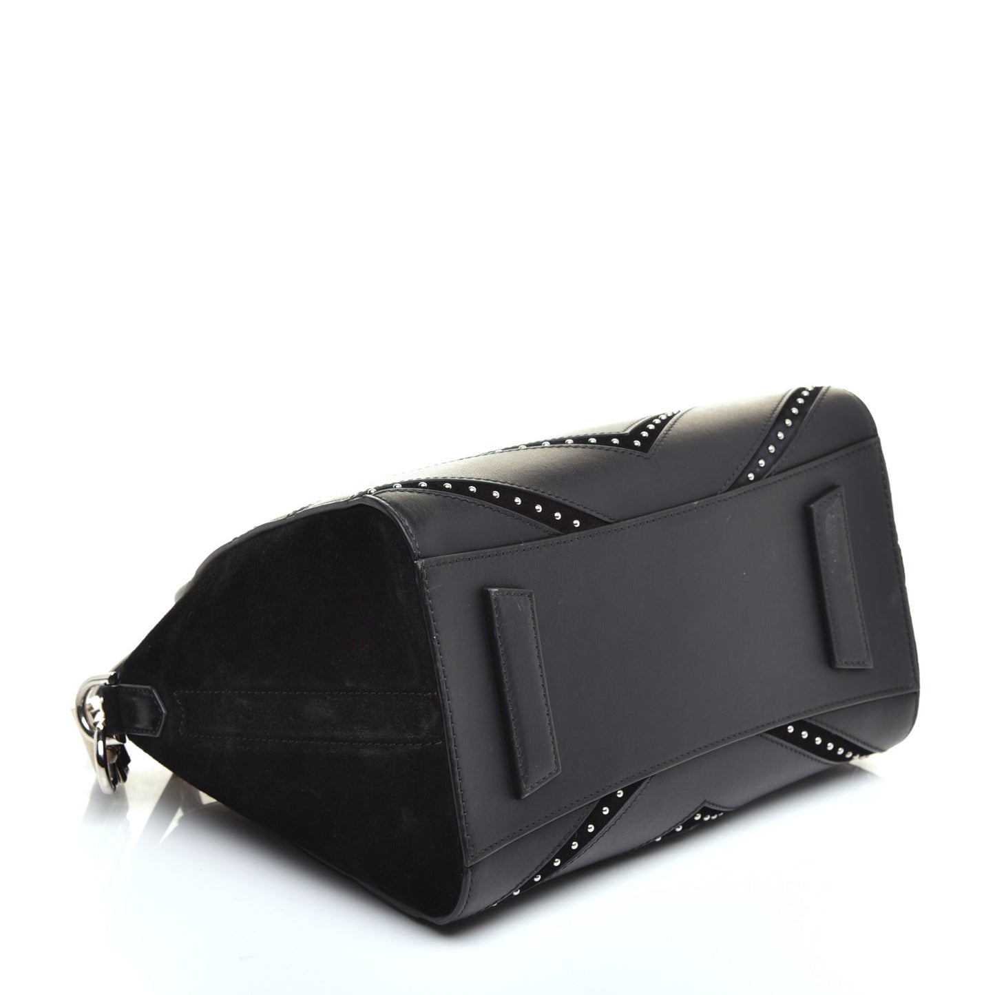 Calfskin Suede Small Studded Chevron Antigona Black