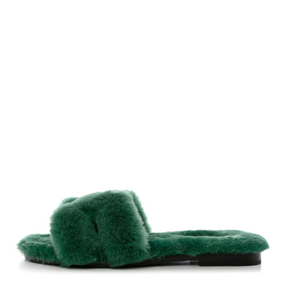 Hermes Woolskin Oran Sandals 37.5 Vert Anglais 1 of 8
