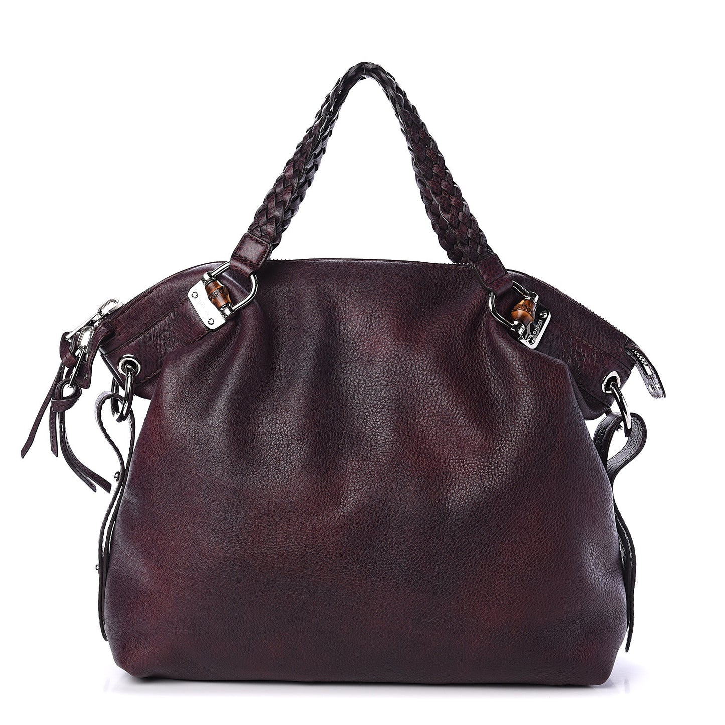 Calfskin Large Bamboo Bar Shoulder Bag Burgundy