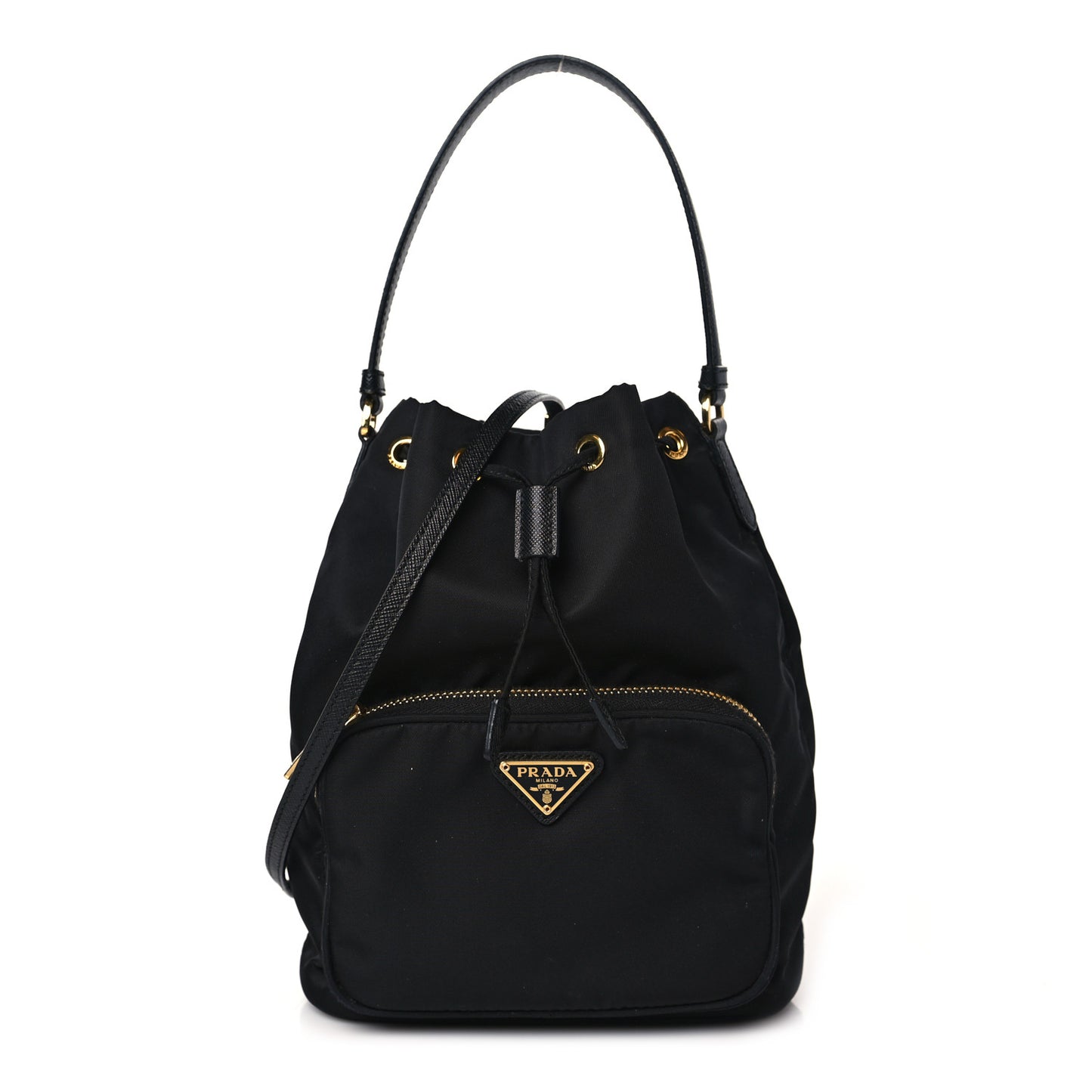 Saffiano Tessuto Nylon Mini Bucket Crossbody Bag Black