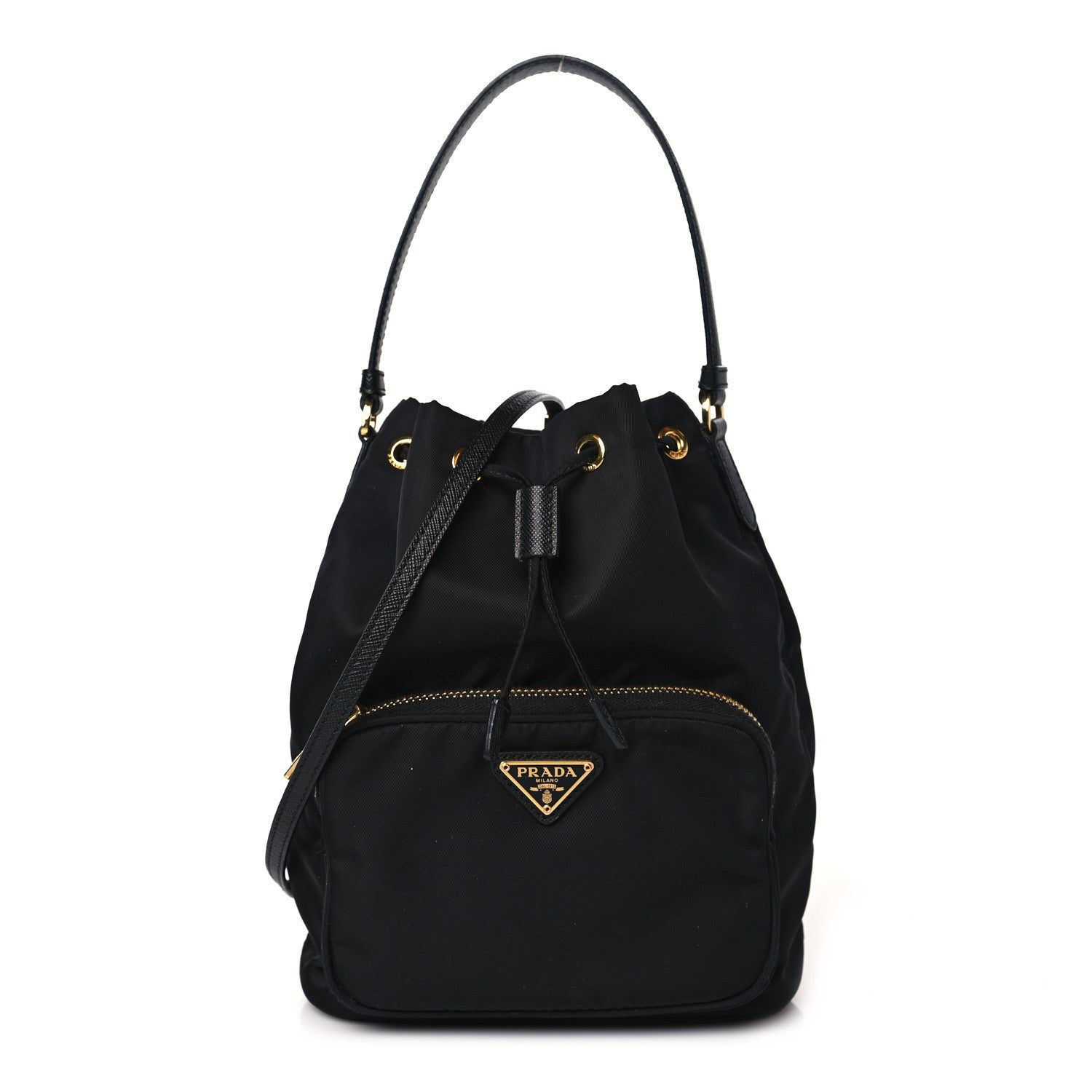 Prada Saffiano Tessuto Nylon Mini Bucket Crossbody Bag Black 1 of 8