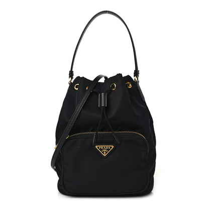 Prada Saffiano Tessuto Nylon Mini Bucket Crossbody Bag Black 1 of 8