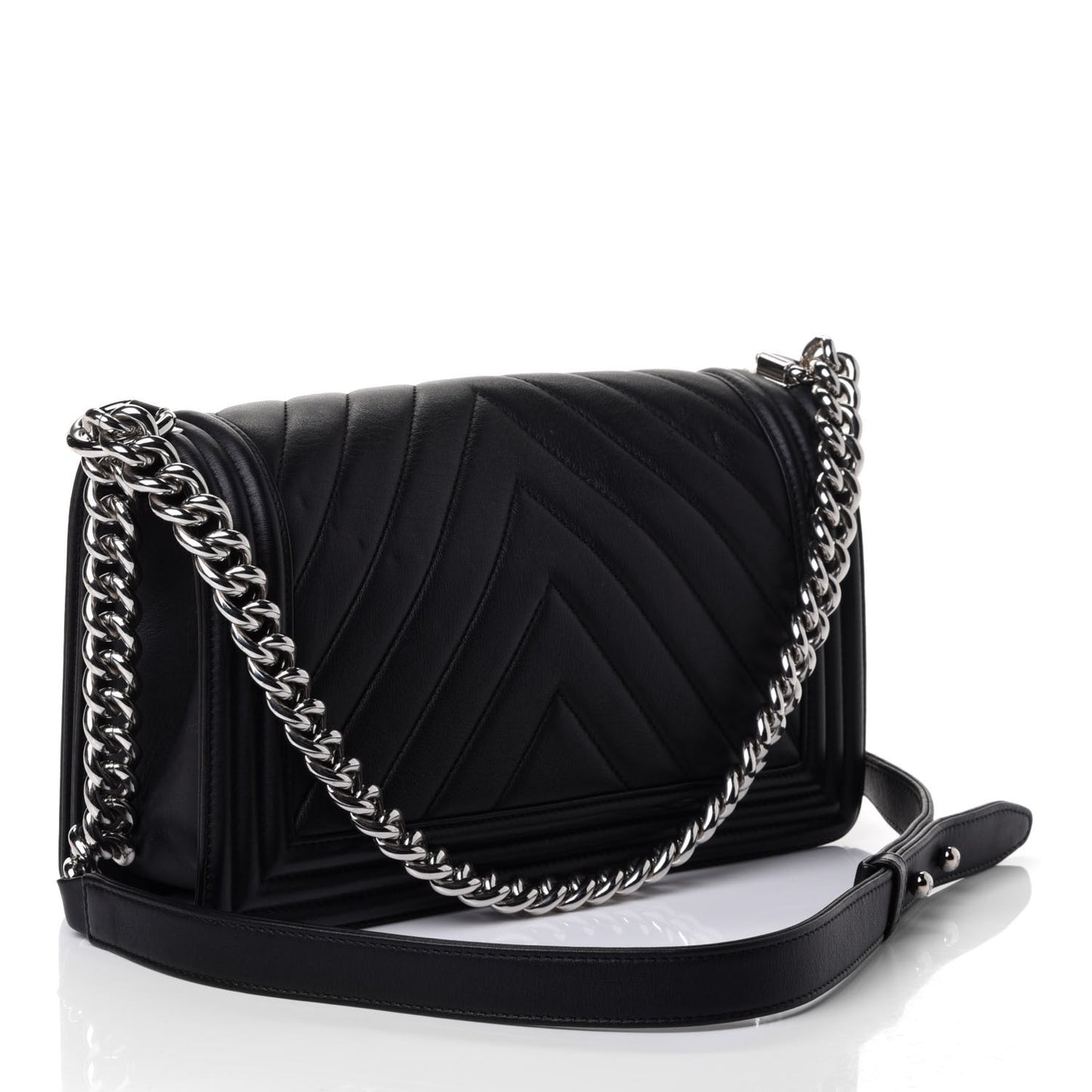 Calfskin Chevron Quilted Medium Boy Flap Black