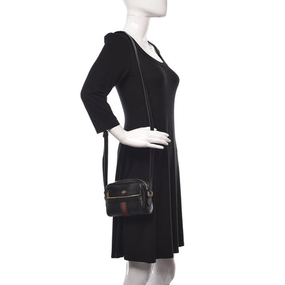 Gucci Calfskin Web Mini Ophidia Shoulder Bag Black 2 of 9