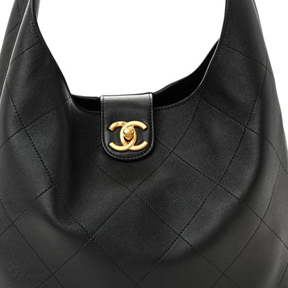 Chanel Shiny Lambskin Quilted Medium Hobo Black 18 of 21