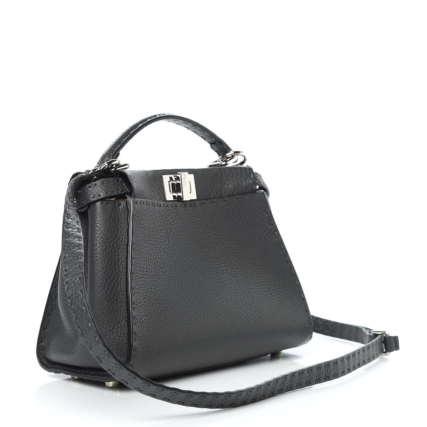 Fendi Cuoio Romano Selleria Bi-Color Mini Peekaboo Iconic Satchel Asfalto Latte 3 of 10