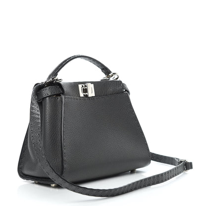 Fendi Cuoio Romano Selleria Bi-Color Mini Peekaboo Iconic Satchel Asfalto Latte 3 of 10