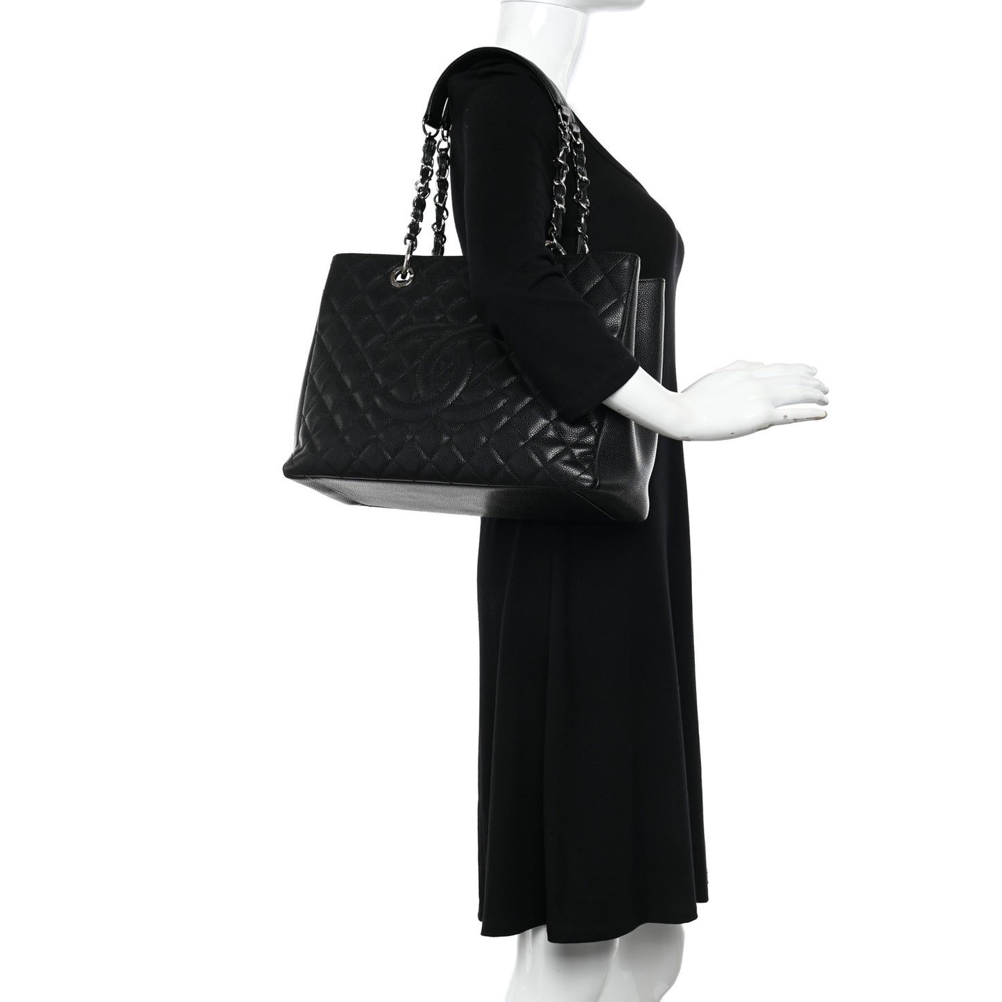 Caviar Quilted Grand Shopping Tote GST Black