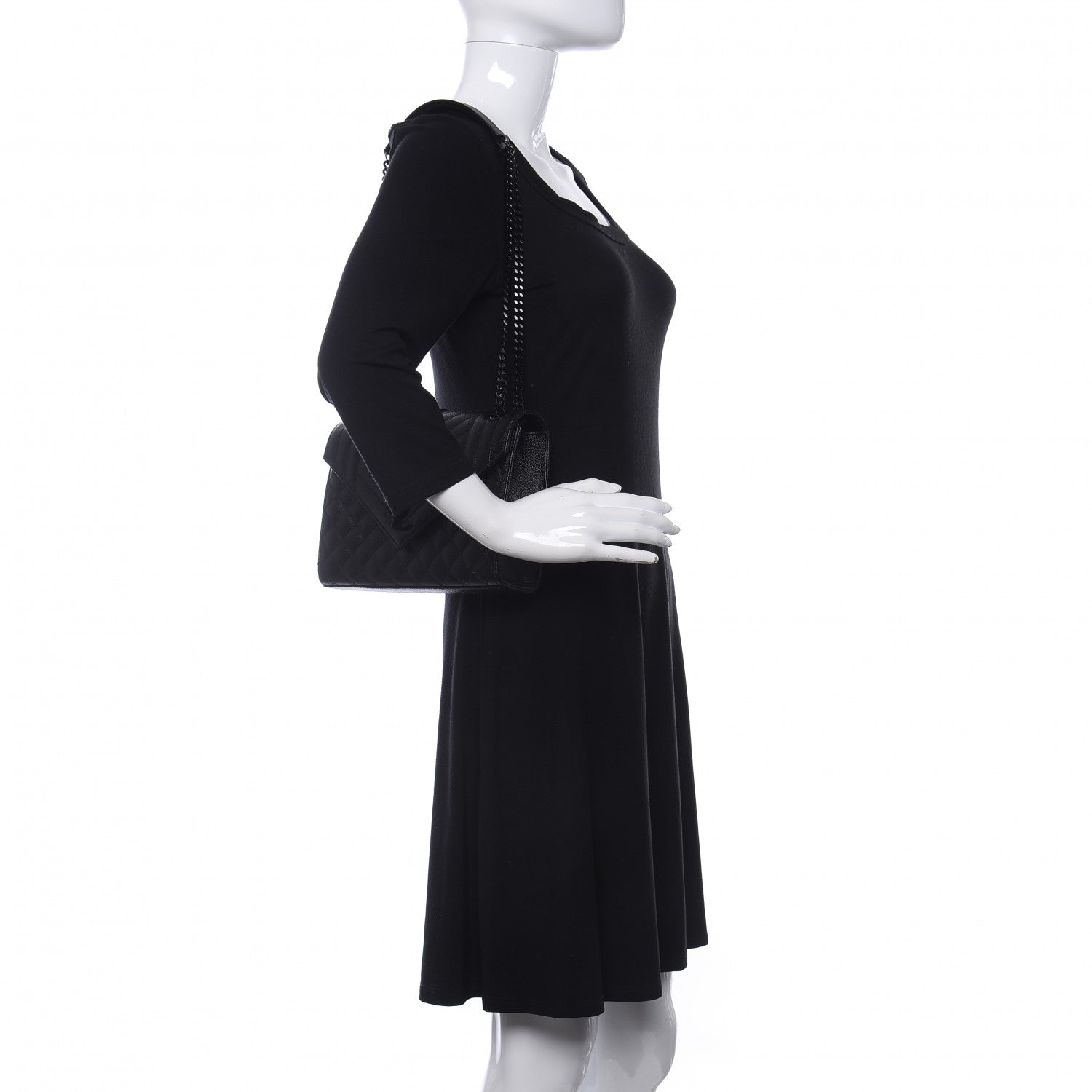 Saint Laurent Grain De Poudre Textured Mixed Matelasse Triquilt Medium Monogram Satchel Black 2 of 10