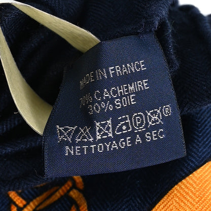 Hermes Cashmere Silk Eperon D'Or Shawl 140 Marine Miel Gris 3 of 6