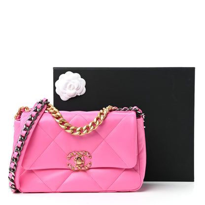 Chanel Shiny Lambskin Quilted Medium Chanel 19 Flap Neon Pink 11 of 11