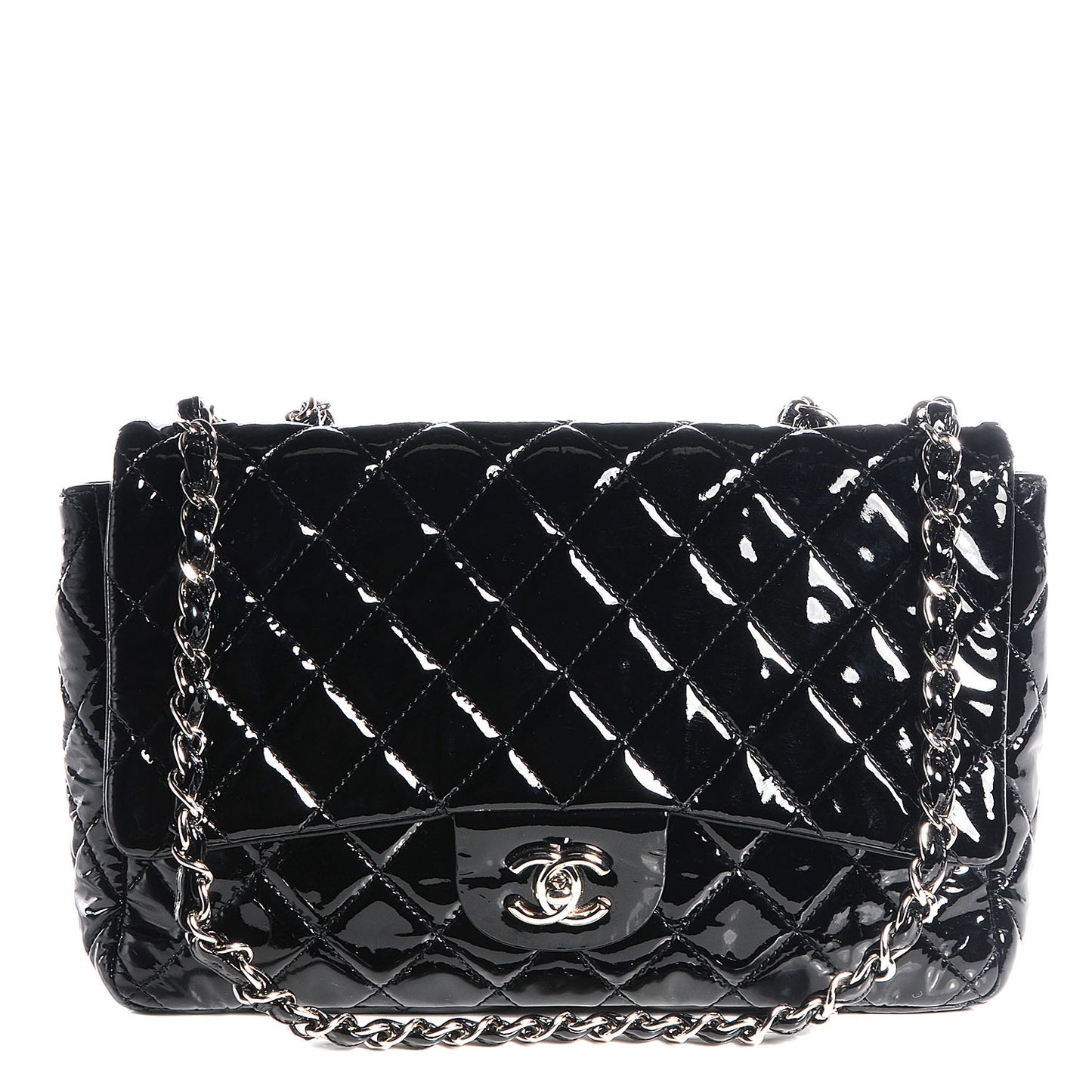 Patent Quilted Jumbo Single Flap Black