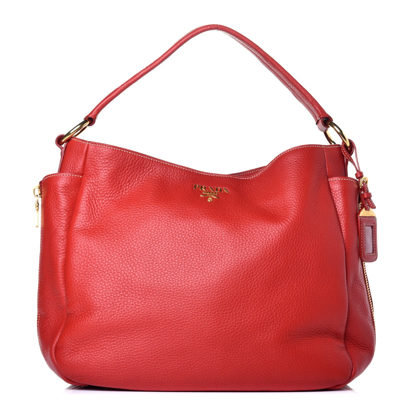 Vitello Daino Side Zip Pocket Hobo Fuoco