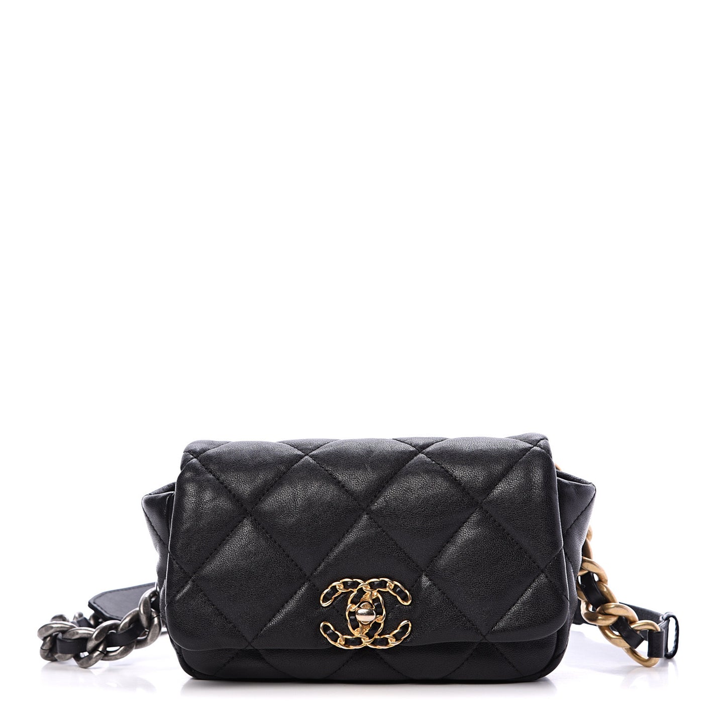 Lambskin Quilted Chanel 19 Waist Bag Black
