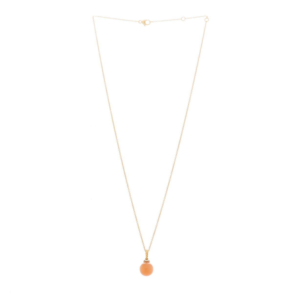 18K Yellow Gold Diamond Pink Moonstone 9mm Solari Pendant Necklace