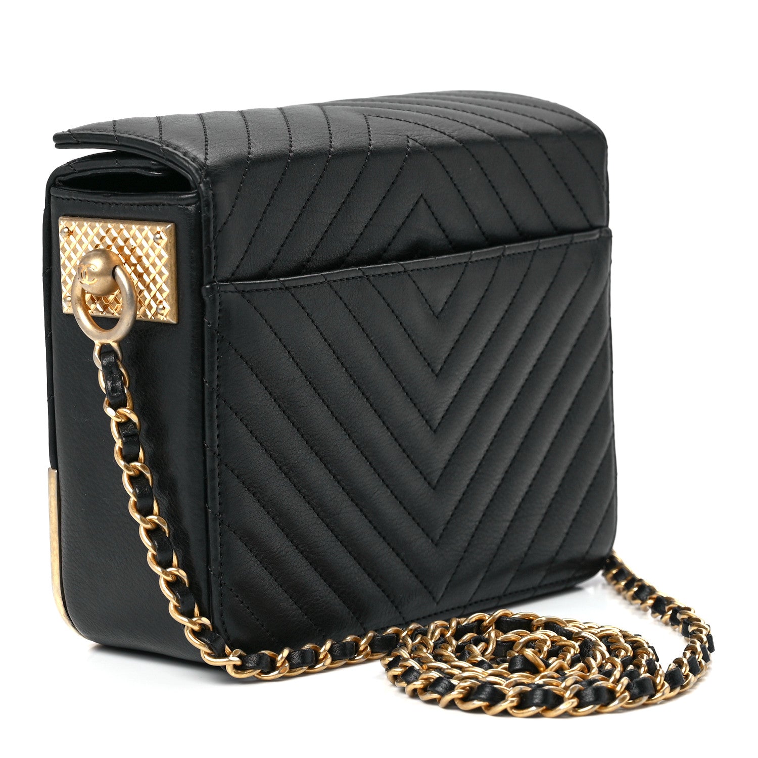 Chanel Calfskin Chevron Quilted Rock The Corner Minaudiere Bag Black 3 of 11