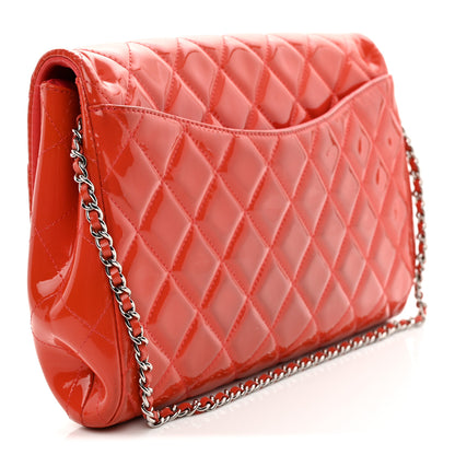 Chanel Patent Quilted Clutch with Chain Flap Dark Pink 3 of 13
