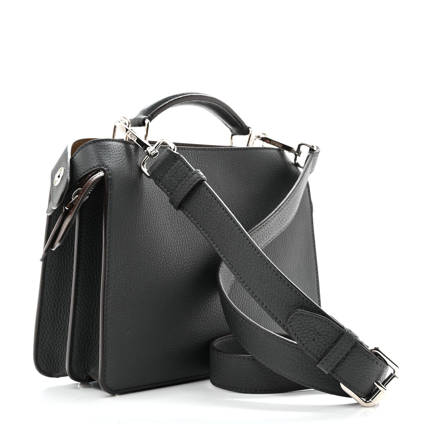 Cuoio Romano Vitello Cover Glazed Fabric Bi-Color FF 1974 Mini Peekaboo I SEE U Satchel Gray