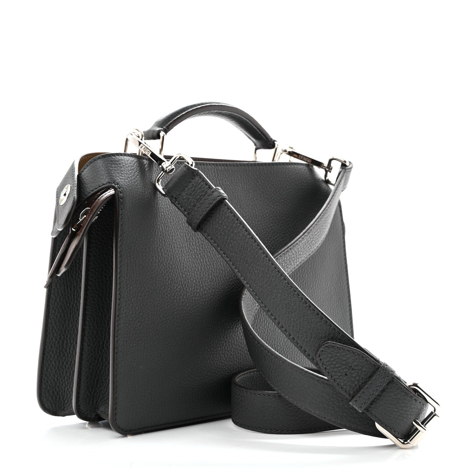 Fendi Cuoio Romano Vitello Cover Glazed Fabric Bi-Color FF 1974 Mini Peekaboo I SEE U Satchel Gray 2 of 10