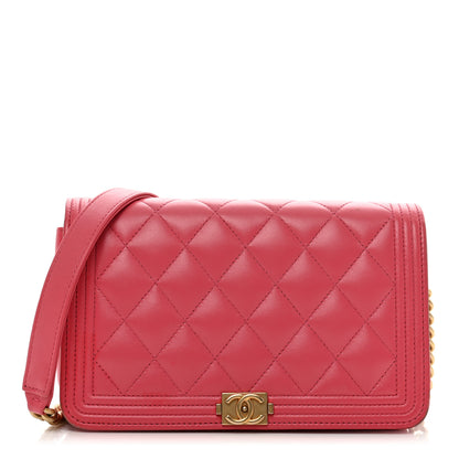 Chanel Lambskin Quilted Boy Wallet On Chain WOC Pink 1 of 14