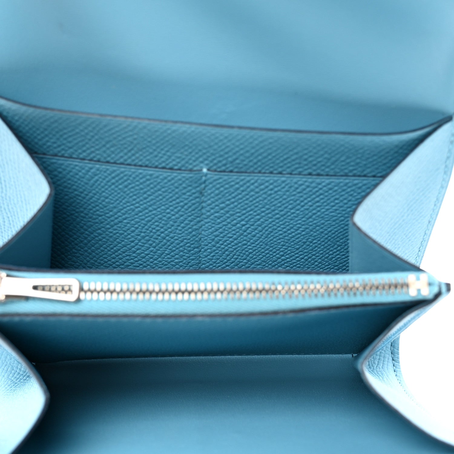 Hermes Epsom Enamel Constance Compact Passant Wallet Bleu du Nord Rouge de Coeur 5 of 8