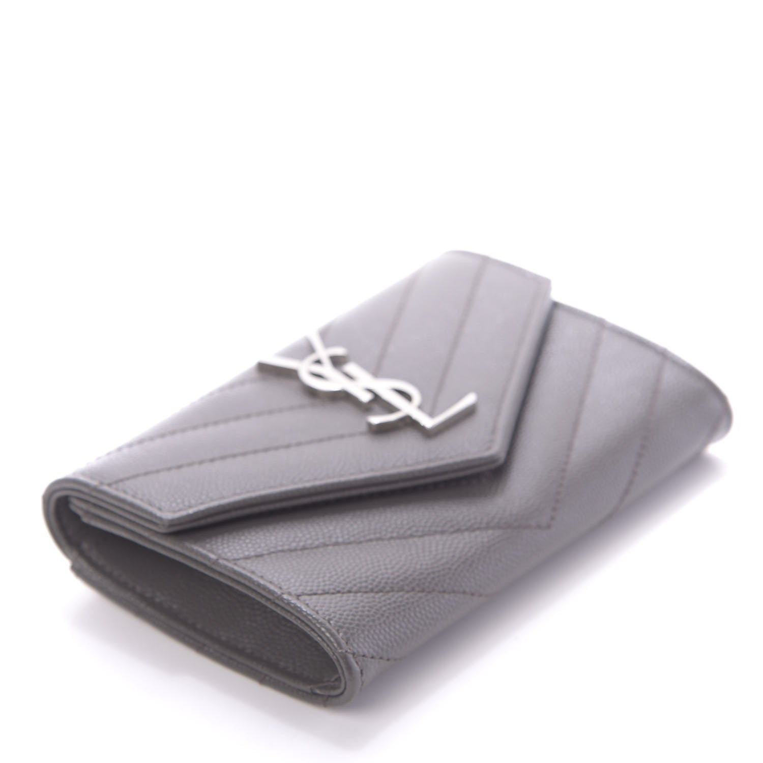 Saint Laurent Grain De Poudre Matelasse Chevron Small Monogram Envelope Wallet Earth 4 of 10