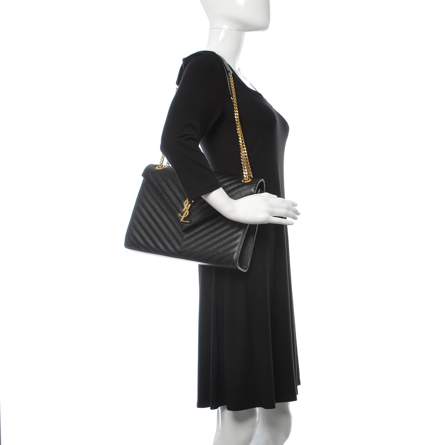 Saint Laurent Grain De Poudre Matelasse Chevron Large Monogram Satchel Black 2 of 15